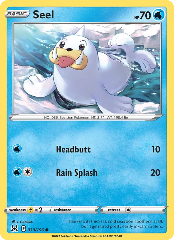 Seel Common Pokemon card #033 from Lost Origin