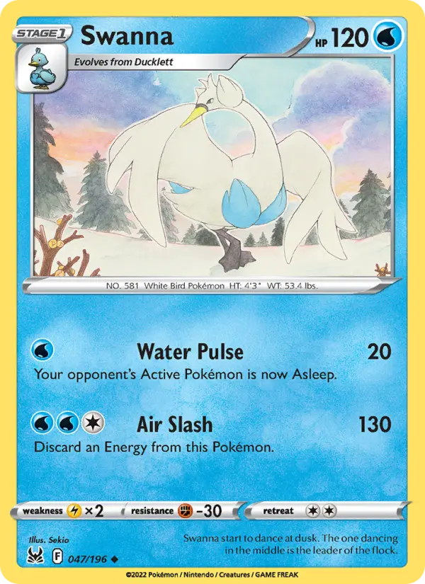 Swanna Uncommon Pokemon card #047 from Lost Origin