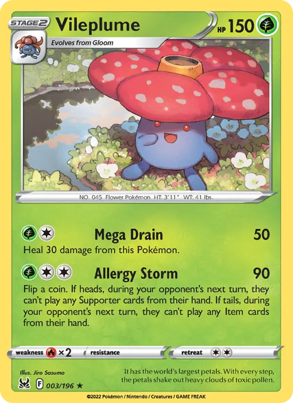 Vileplume Holo Rare Pokemon card #003 from Lost Origin