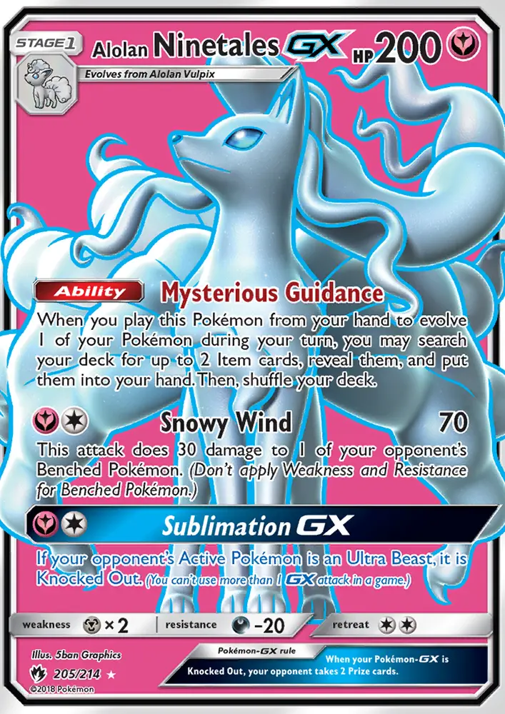 Alolan Ninetales GX Ultra Rare Pokemon card #205 from Lost Thunder