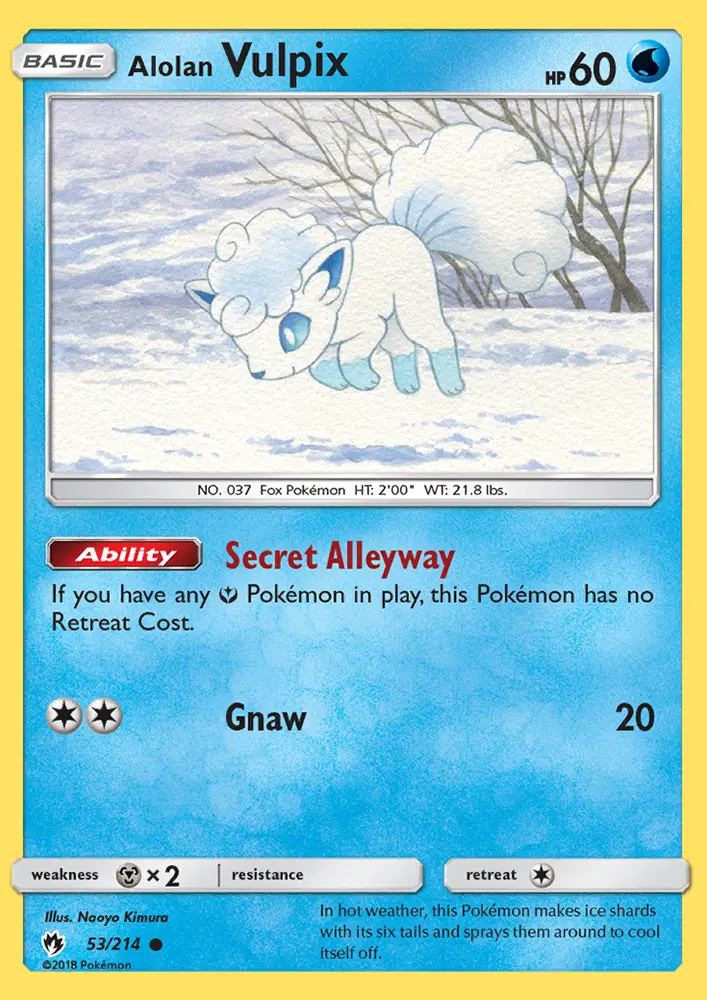 Alolan Vulpix Common Pokemon card #53 from Lost Thunder