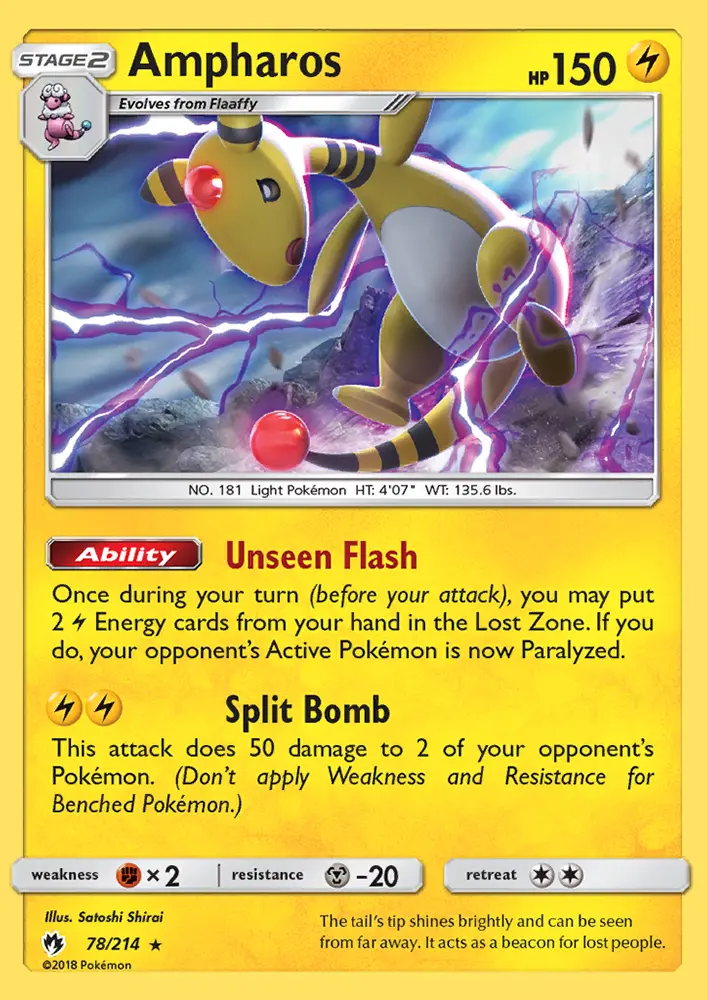 Ampharos Rare Pokemon card #78 from Lost Thunder