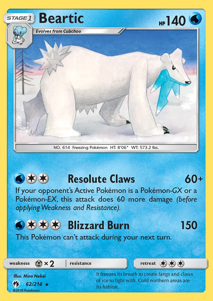 Beartic Rare Pokemon card #62 from Lost Thunder