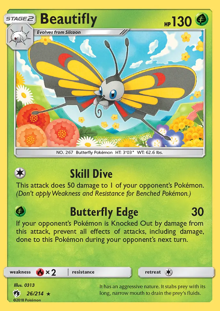 Beautifly Rare Pokemon card #26 from Lost Thunder