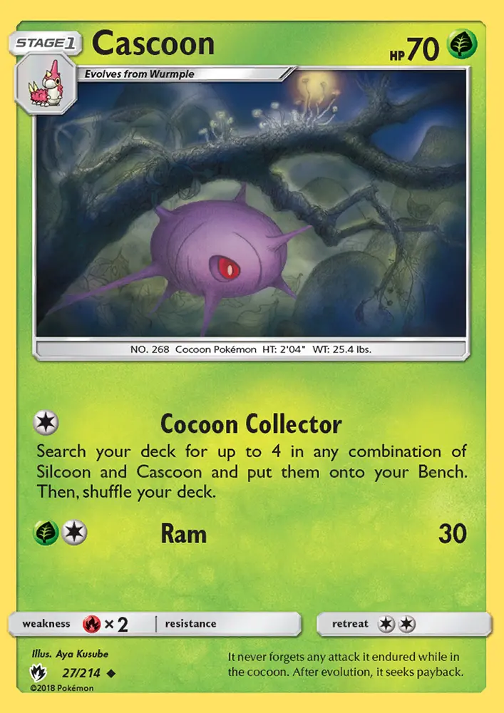 Cascoon Uncommon Pokemon card #27 from Lost Thunder