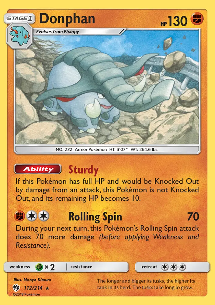 Donphan Rare Pokemon card #112 from Lost Thunder