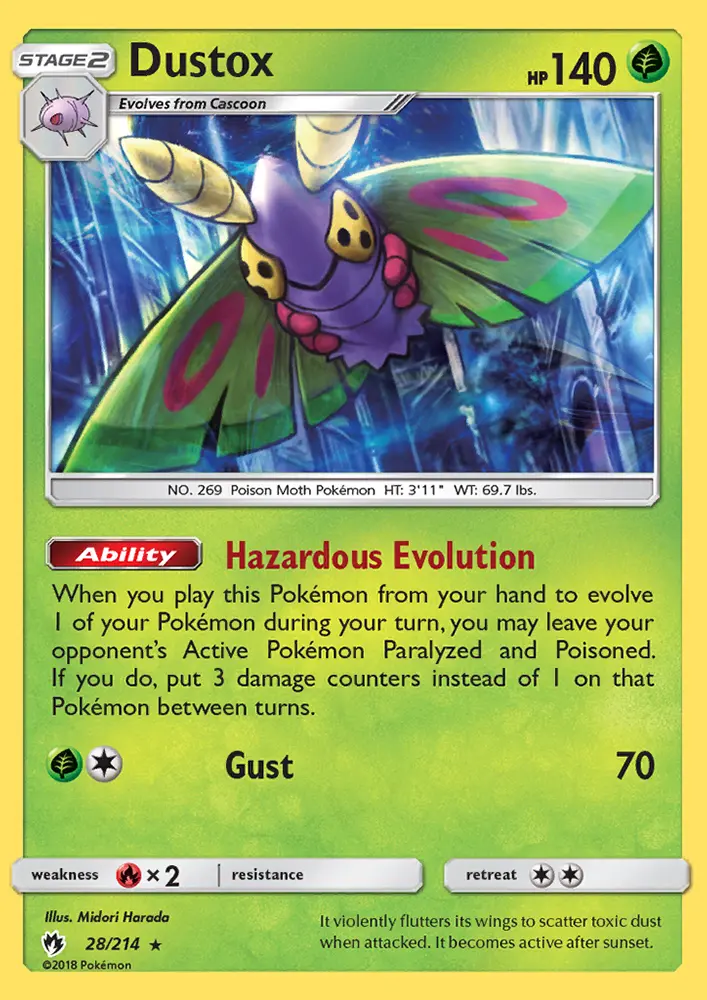 Dustox Rare Pokemon card #28 from Lost Thunder