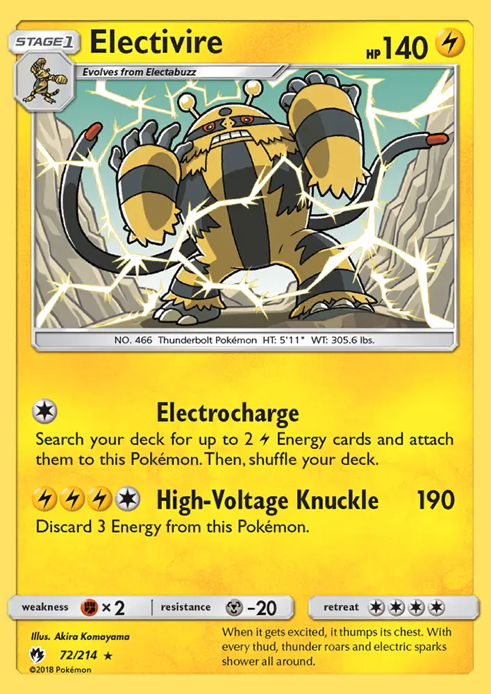 Electivire Rare Pokemon card #72 from Lost Thunder