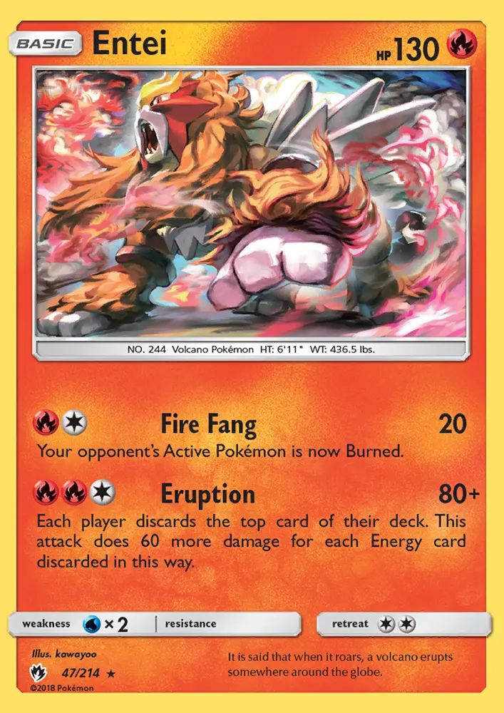 Entei Rare Pokemon card #47 from Lost Thunder
