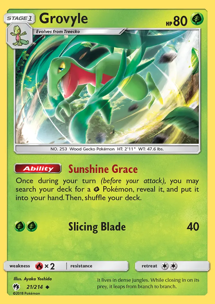 Grovyle Uncommon Pokemon card #21 from Lost Thunder