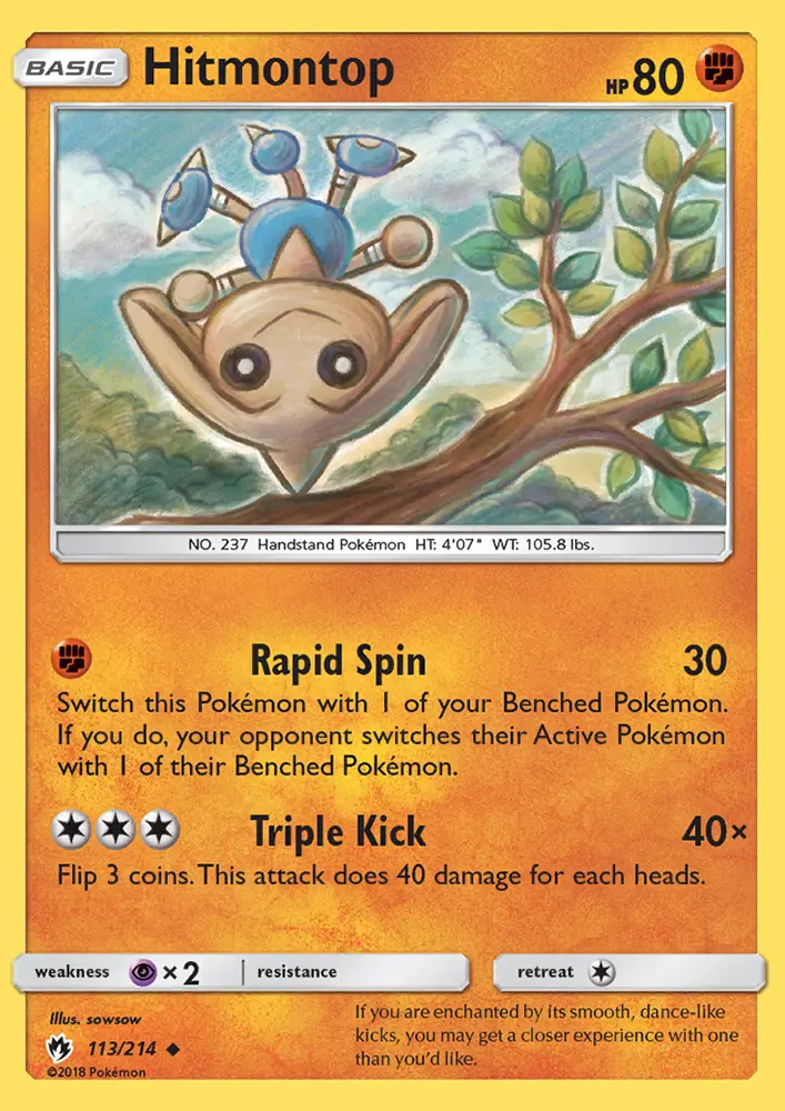 Hitmontop Uncommon Pokemon card #113 from Lost Thunder