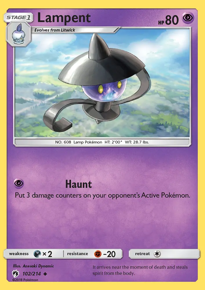 Lampent Uncommon Pokemon card #102 from Lost Thunder