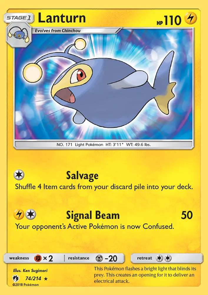 Lanturn Rare Pokemon card #74 from Lost Thunder