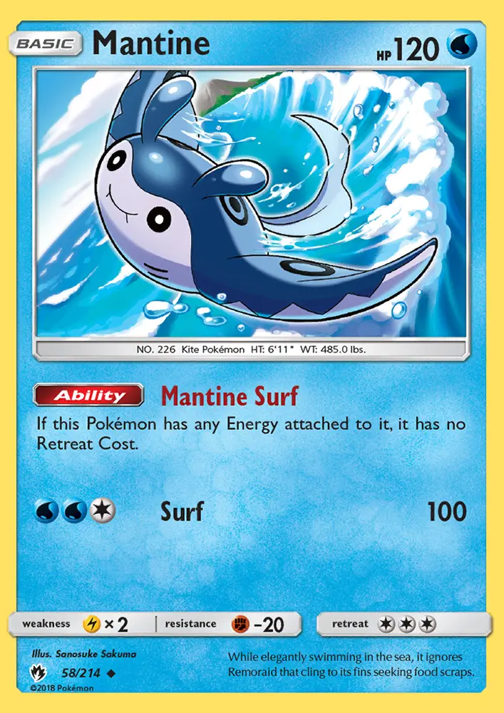 Mantine Uncommon Pokemon card #58 from Lost Thunder
