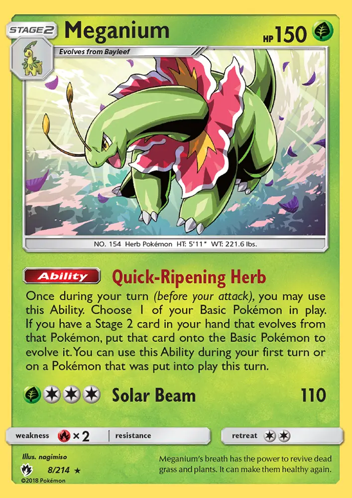 Meganium Rare Pokemon card #8 from Lost Thunder