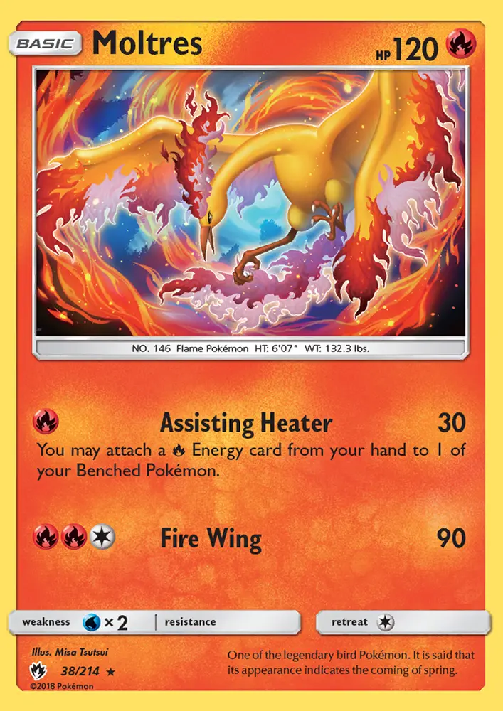 Moltres Rare Pokemon card #38 from Lost Thunder