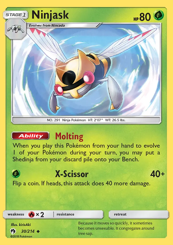 Ninjask Uncommon Pokemon card #30 from Lost Thunder