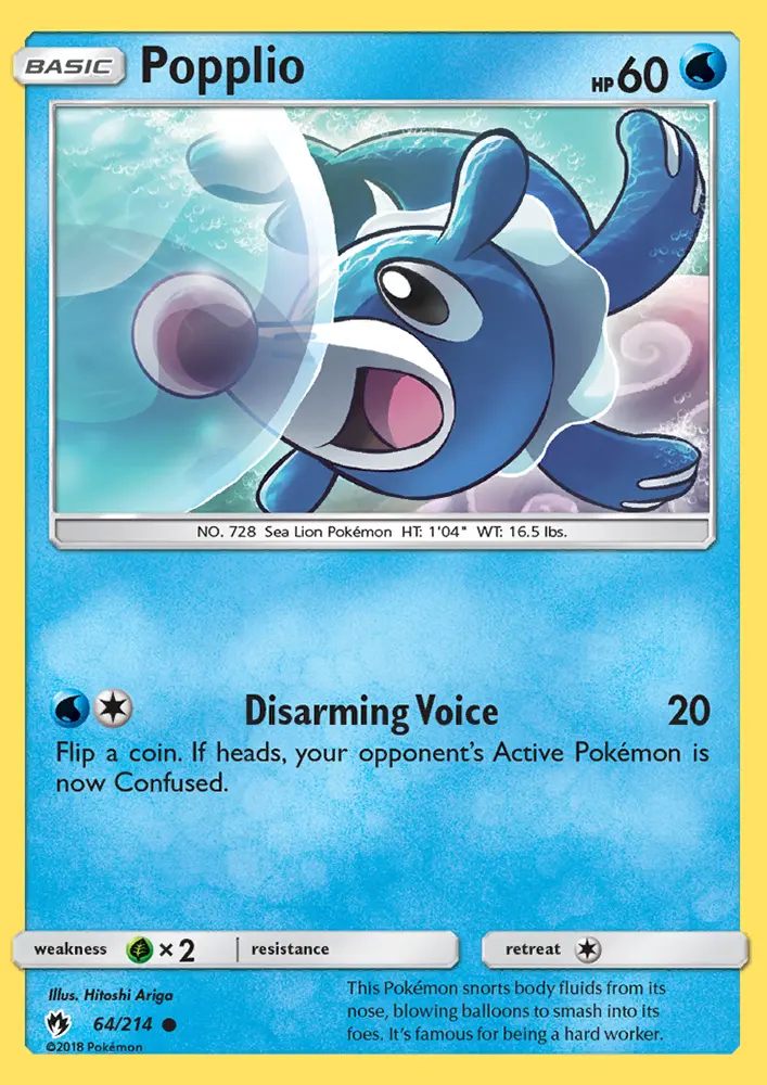 Popplio Common Pokemon card #64 from Lost Thunder