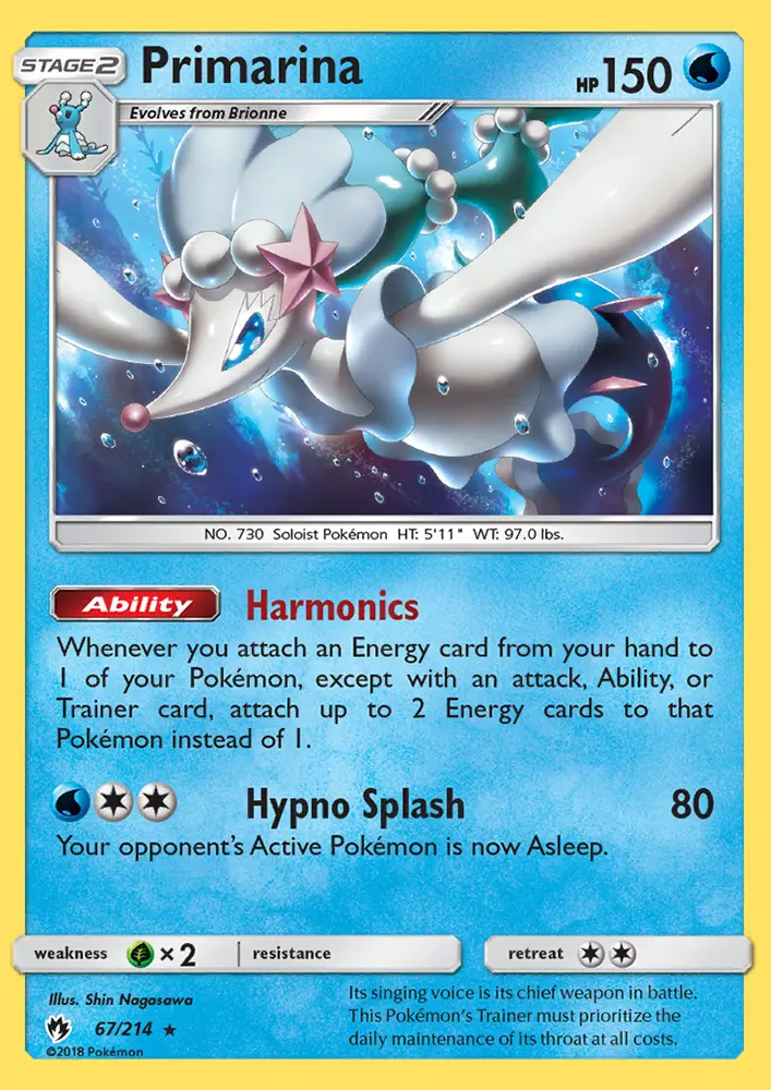 Primarina Rare Pokemon card #67 from Lost Thunder