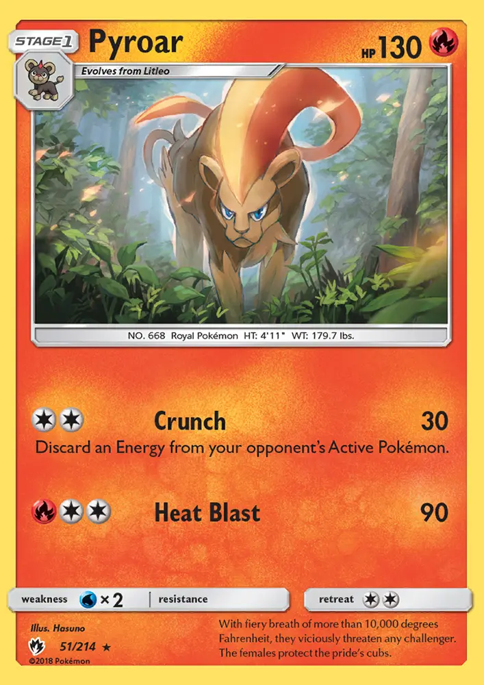 Pyroar Rare Pokemon card #51 from Lost Thunder