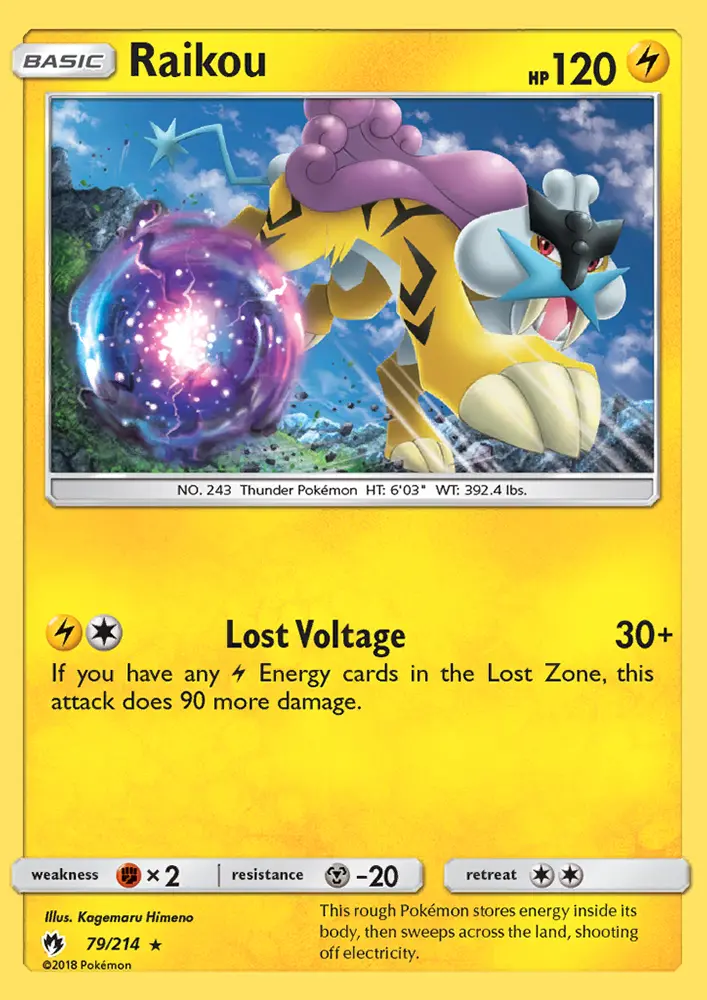 Raikou Rare Pokemon card #79 from Lost Thunder