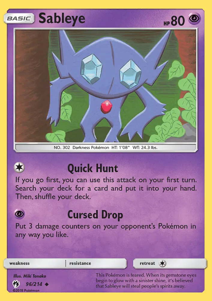 Sableye Uncommon Pokemon card #96 from Lost Thunder