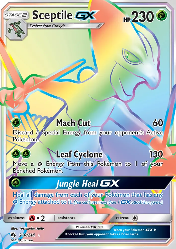 Sceptile GX Secret Rare Pokemon card #216 from Lost Thunder