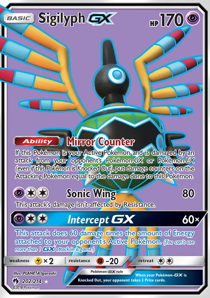 Sigilyph GX Ultra Rare Pokemon card #202 from Lost Thunder