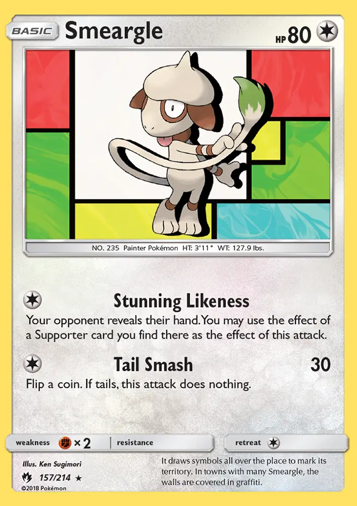 Smeargle Rare Pokemon card #157 from Lost Thunder
