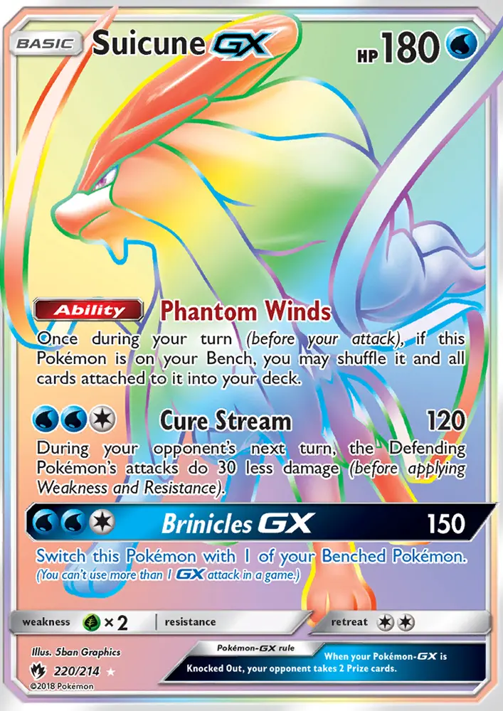 Suicune GX Secret Rare Pokemon card #220 from Lost Thunder