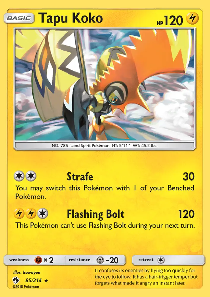Tapu Koko Rare Pokemon card #85 from Lost Thunder