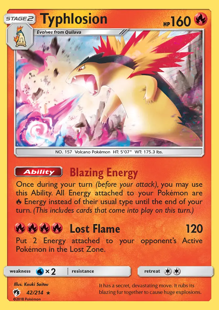 Typhlosion Rare Pokemon card #42 from Lost Thunder