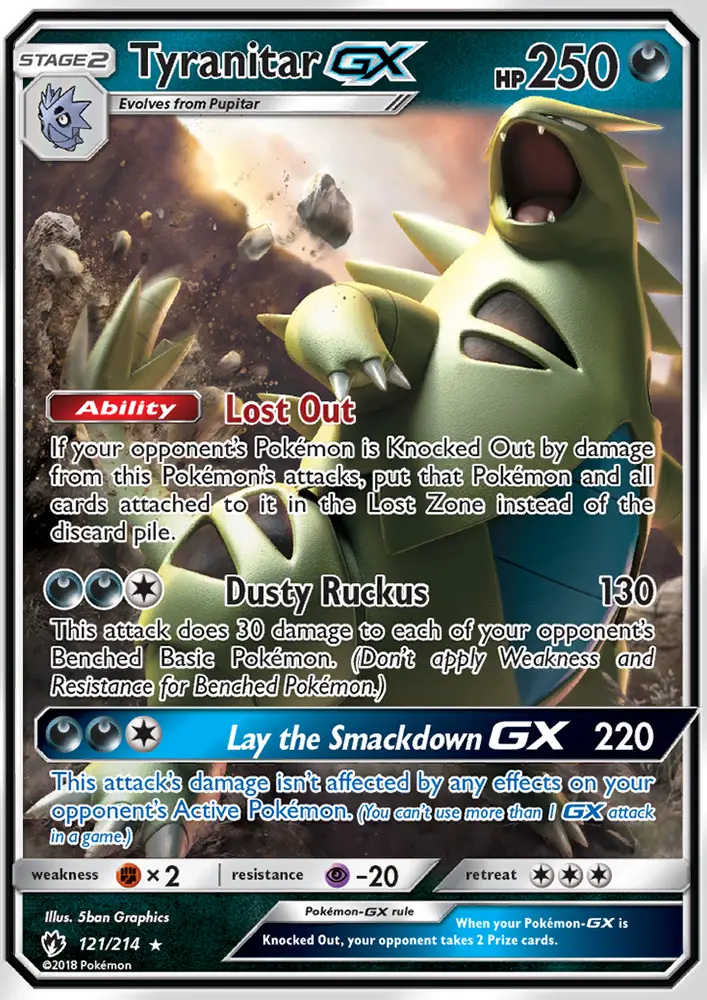 Tyranitar GX Ultra Rare Pokemon card #121 from Lost Thunder