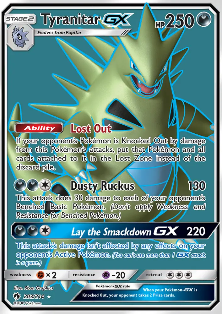 Tyranitar GX Ultra Rare Pokemon card #203 from Lost Thunder