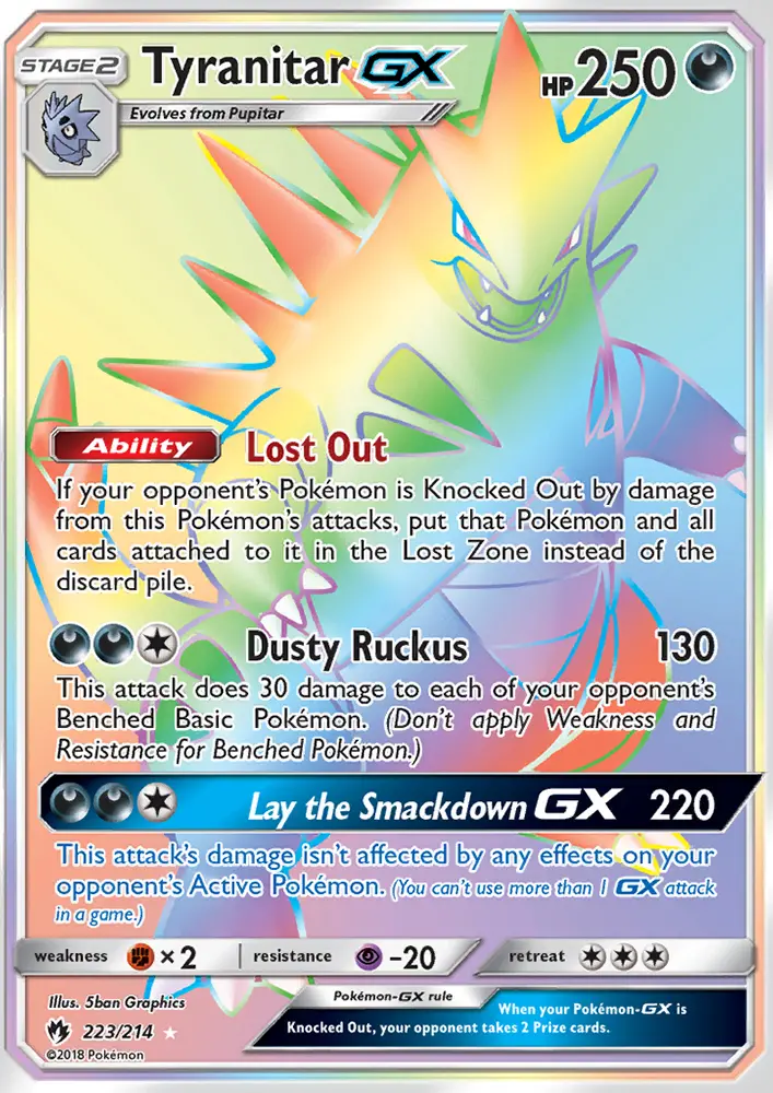 Tyranitar GX Secret Rare Pokemon card #223 from Lost Thunder