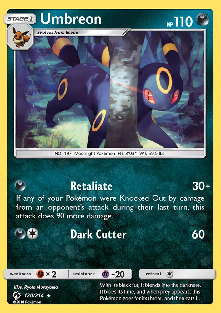 Umbreon Rare Pokemon card #120 from Lost Thunder