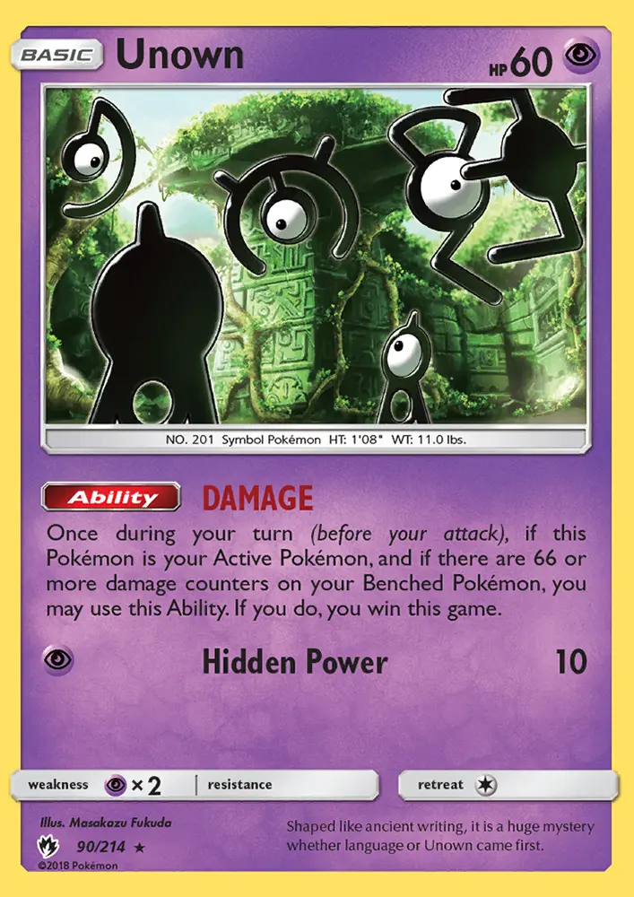 Unown Rare Pokemon card #90 from Lost Thunder