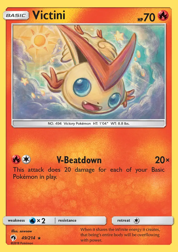 Victini Rare Pokemon card #49 from Lost Thunder