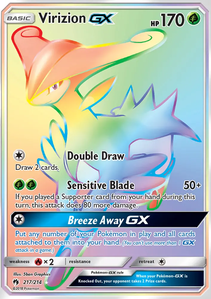 Virizion GX Secret Rare Pokemon card #217 from Lost Thunder