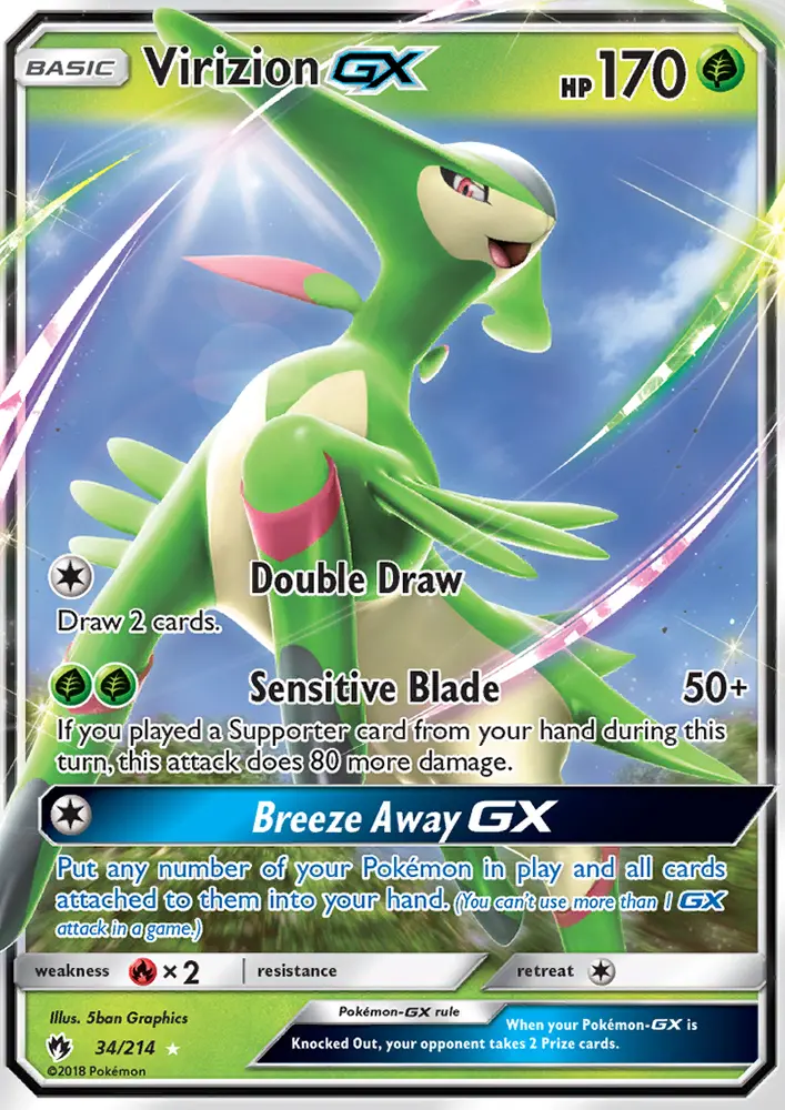 Virizion GX Ultra Rare Pokemon card #34 from Lost Thunder