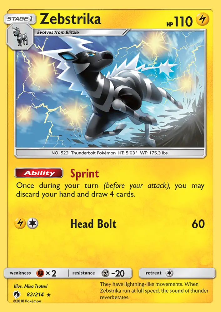 Zebstrika Rare Pokemon card #82 from Lost Thunder