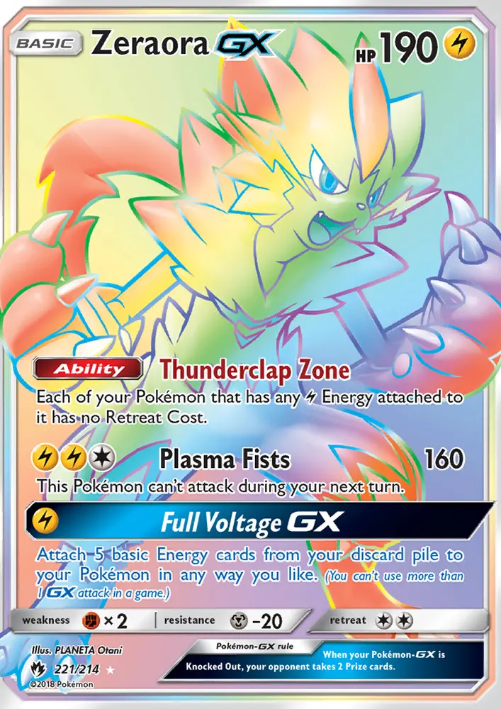 Zeraora GX Secret Rare Pokemon card #221 from Lost Thunder