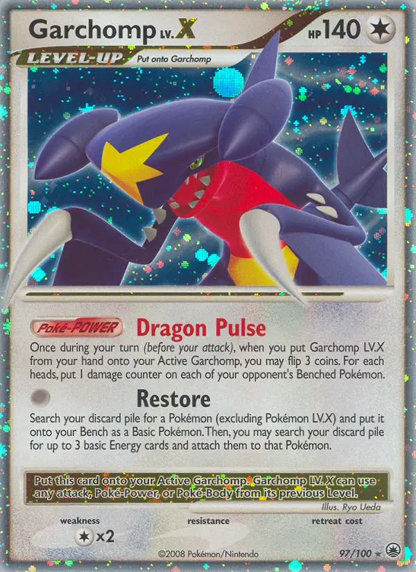 Garchomp Rare Holo LV.X Pokemon card #97 from Majestic Dawn