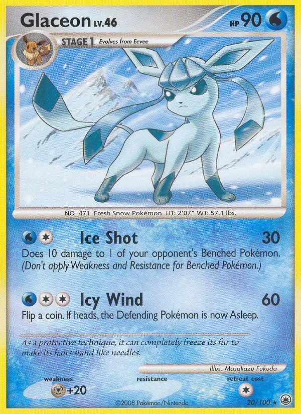 Glaceon Rare Pokemon card #20 from Majestic Dawn