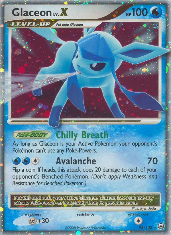 Glaceon Rare Holo LV.X Pokemon card #98 from Majestic Dawn