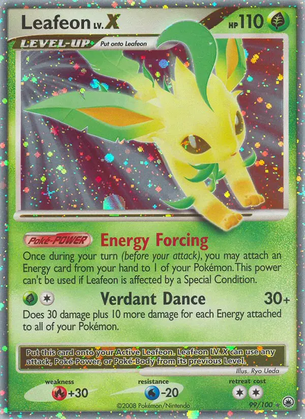Leafeon Rare Holo LV.X Pokemon card #99 from Majestic Dawn