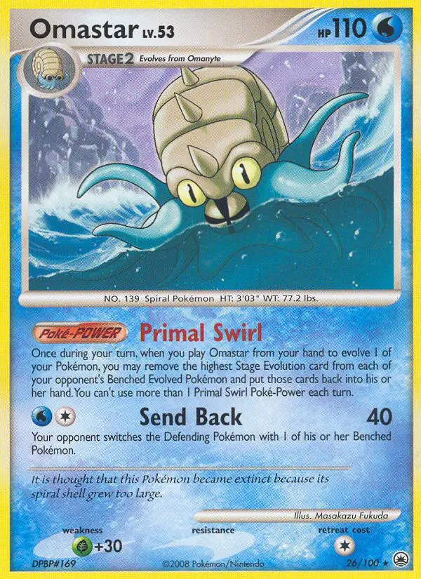 Omastar Rare Pokemon card #26 from Majestic Dawn