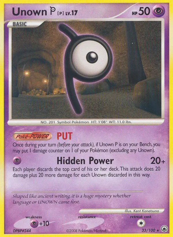 Unown P Rare Pokemon card #33 from Majestic Dawn