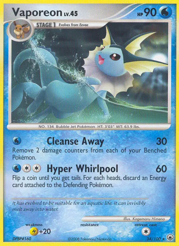 Vaporeon Rare Pokemon card #34 from Majestic Dawn
