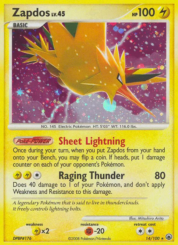 Zapdos Rare Holo Pokemon card #14 from Majestic Dawn